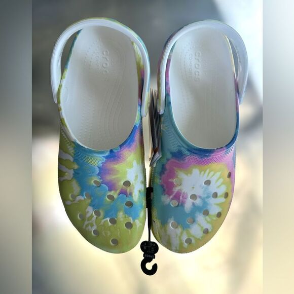 Crocs Classic Platform Tie Dye Clogs Yellow Pink Blue Size 10 - Picture 3 of 11